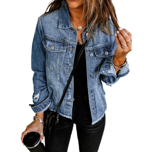 Womens Boyfriend Washed Crop Denim Jacket Casual Oversized Fit